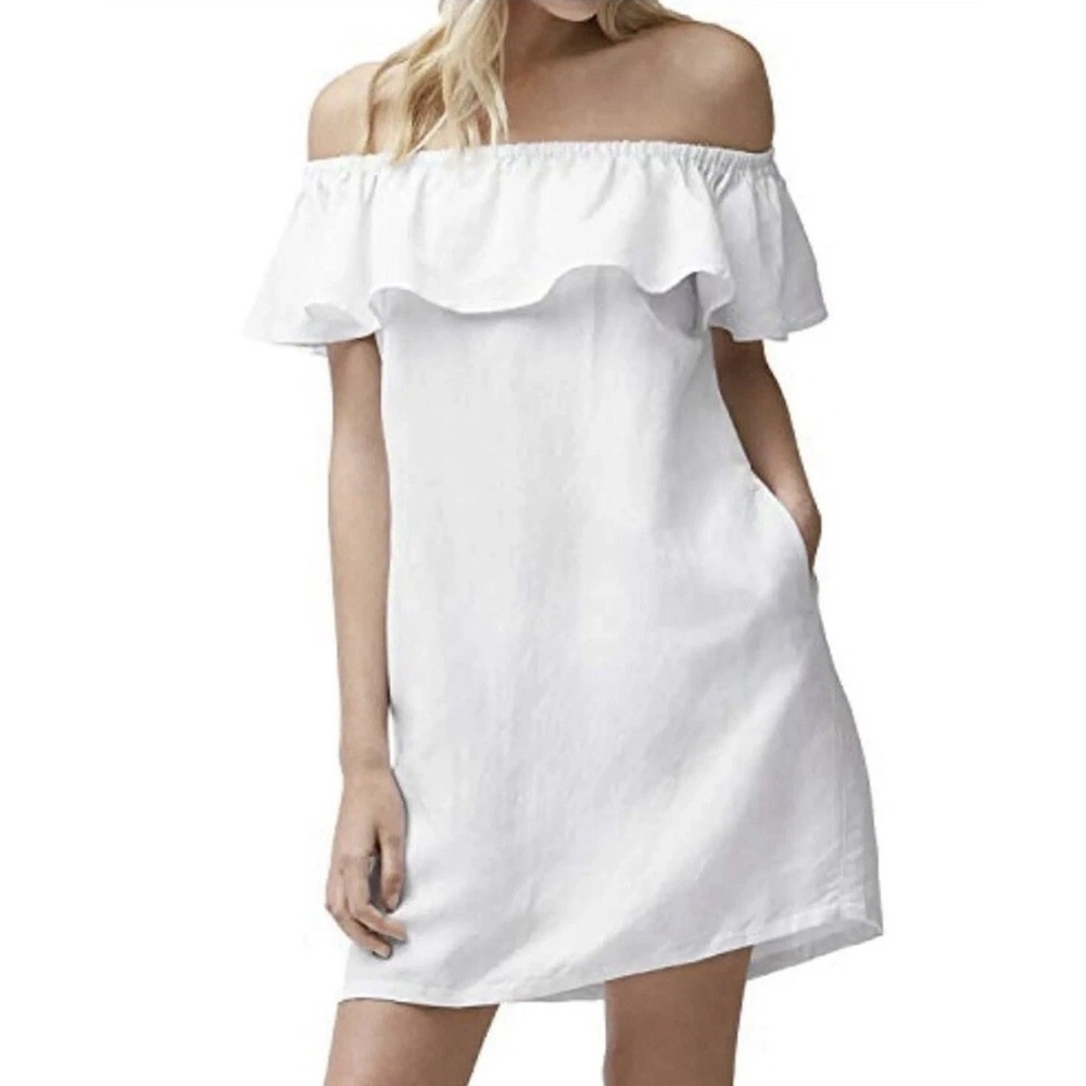 NWT Tommy Bahama White Ruffle Linen Off Shoulder Mini Dress Coastal Chic XL
